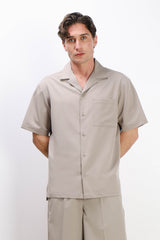 CAMICIA MEZZA MANICA COLLO BOWLING CON TASCHINO SABBIA