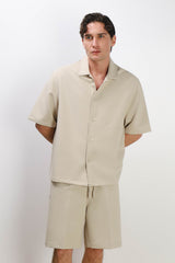 CAMICIA MEZZA MANICA COLLO BOWLING BEIGE