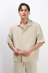 CAMICIA MEZZA MANICA COLLO BOWLING BEIGE