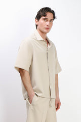 CAMICIA MEZZA MANICA COLLO BOWLING BEIGE