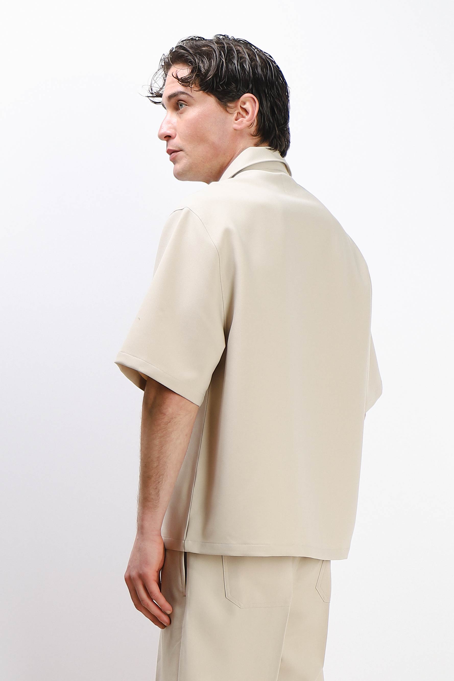 CAMICIA MEZZA MANICA COLLO BOWLING BEIGE