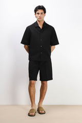 CAMICIA MEZZA MANICA COLLO BOWLING NERO