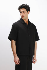 CAMICIA MEZZA MANICA COLLO BOWLING NERO