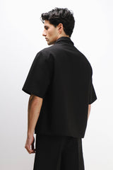 CAMICIA MEZZA MANICA COLLO BOWLING NERO