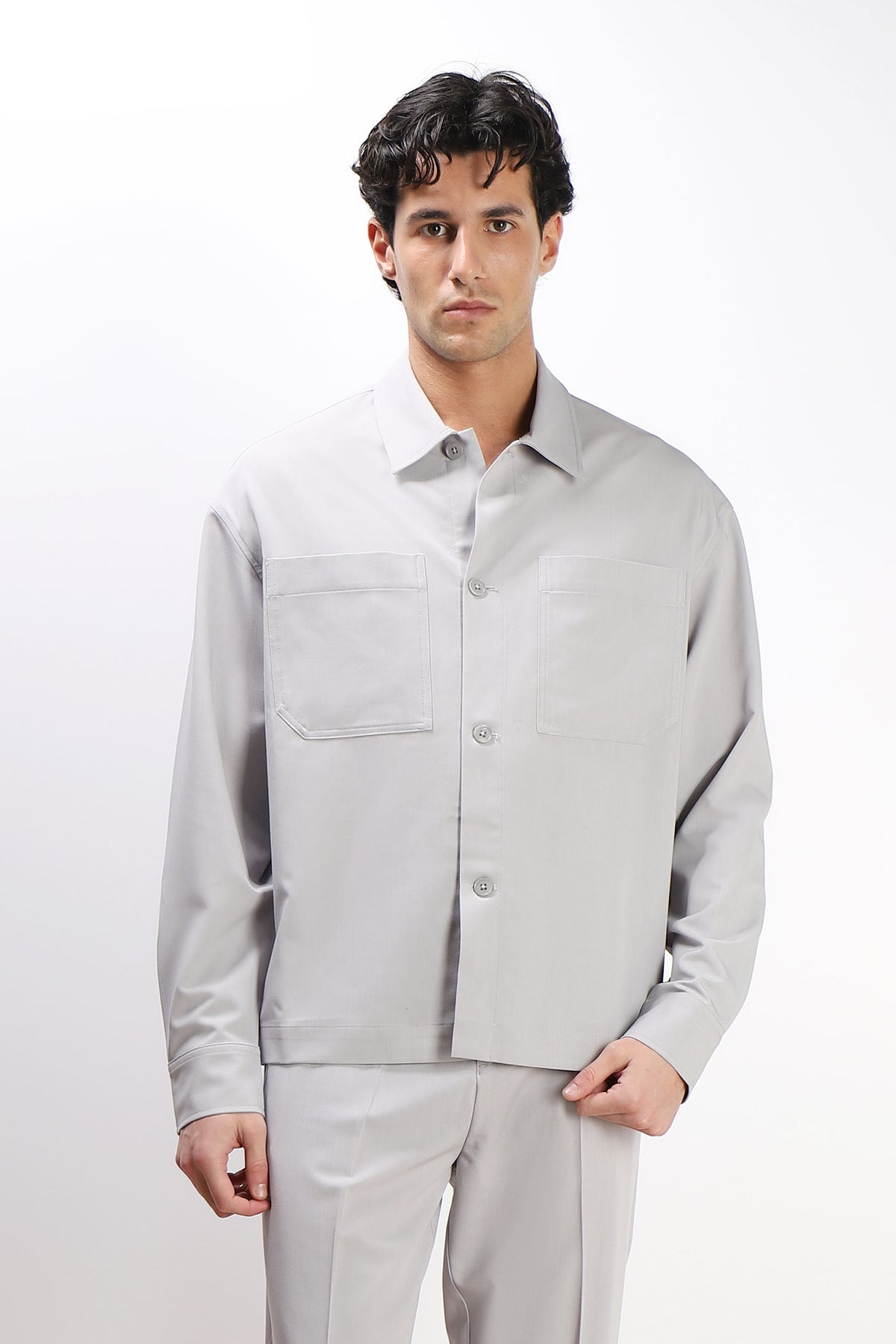 OVERSHIRT TESSUTO MORBIDO GRIGIO GHIACCIO