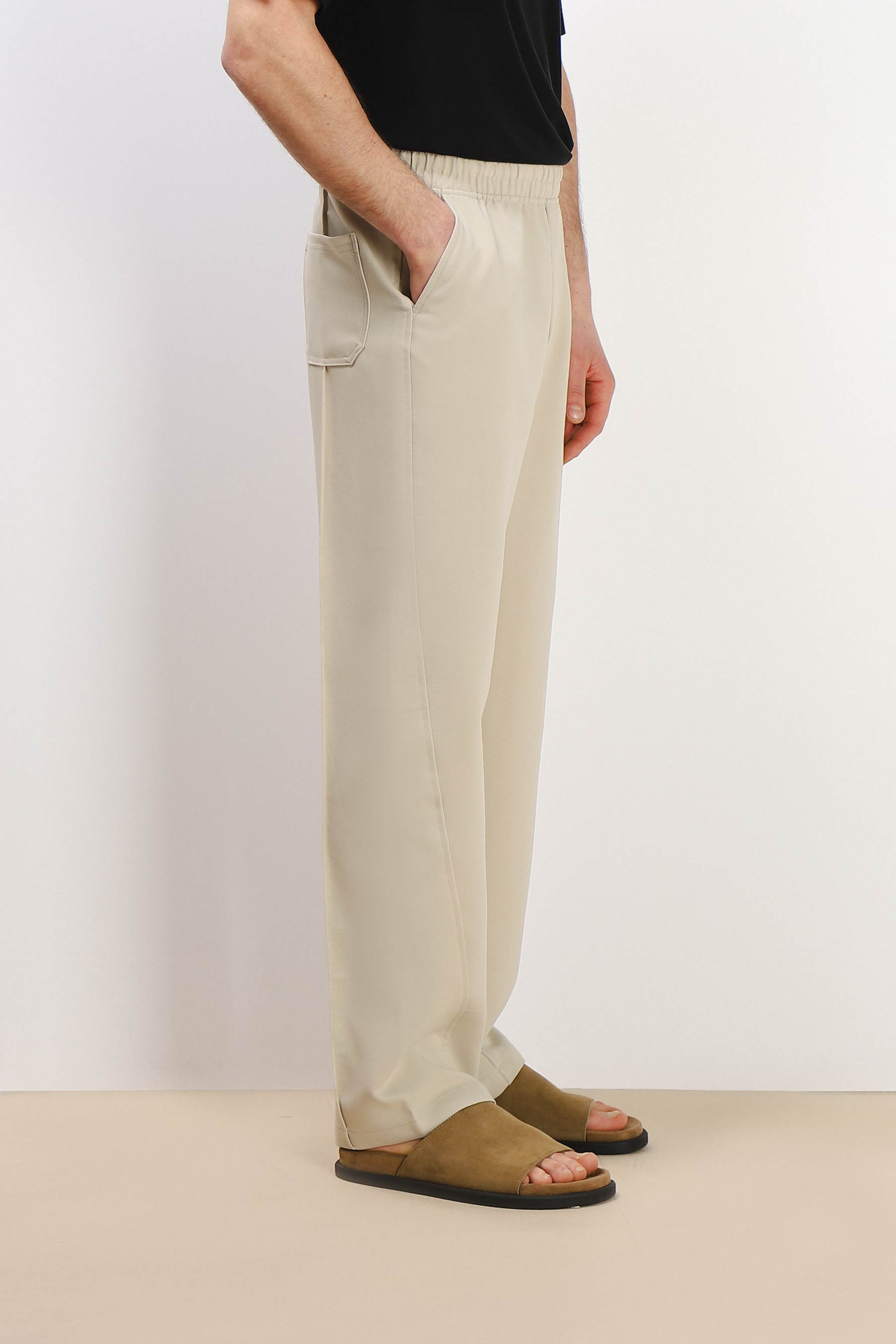 PANTALONE MORBIDO CON ELASTICO IN VITA BEIGE
