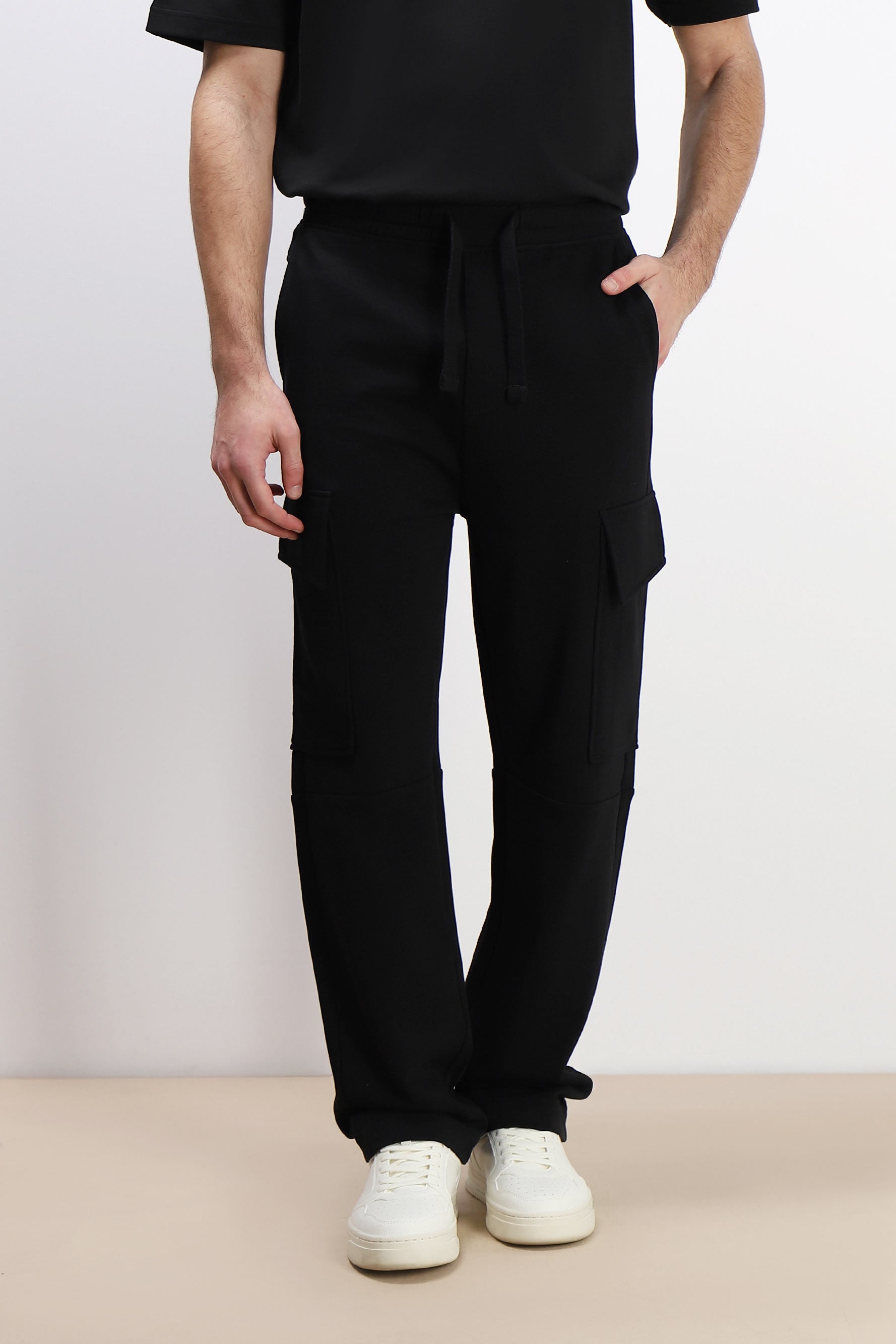 PANTALONE JOGGER IN FELPA E COULISSE NERO