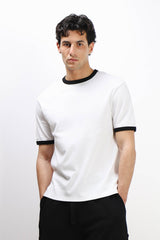 T-SHIRT CON COLLO E MANICHE A CONTRASTO BIANCO