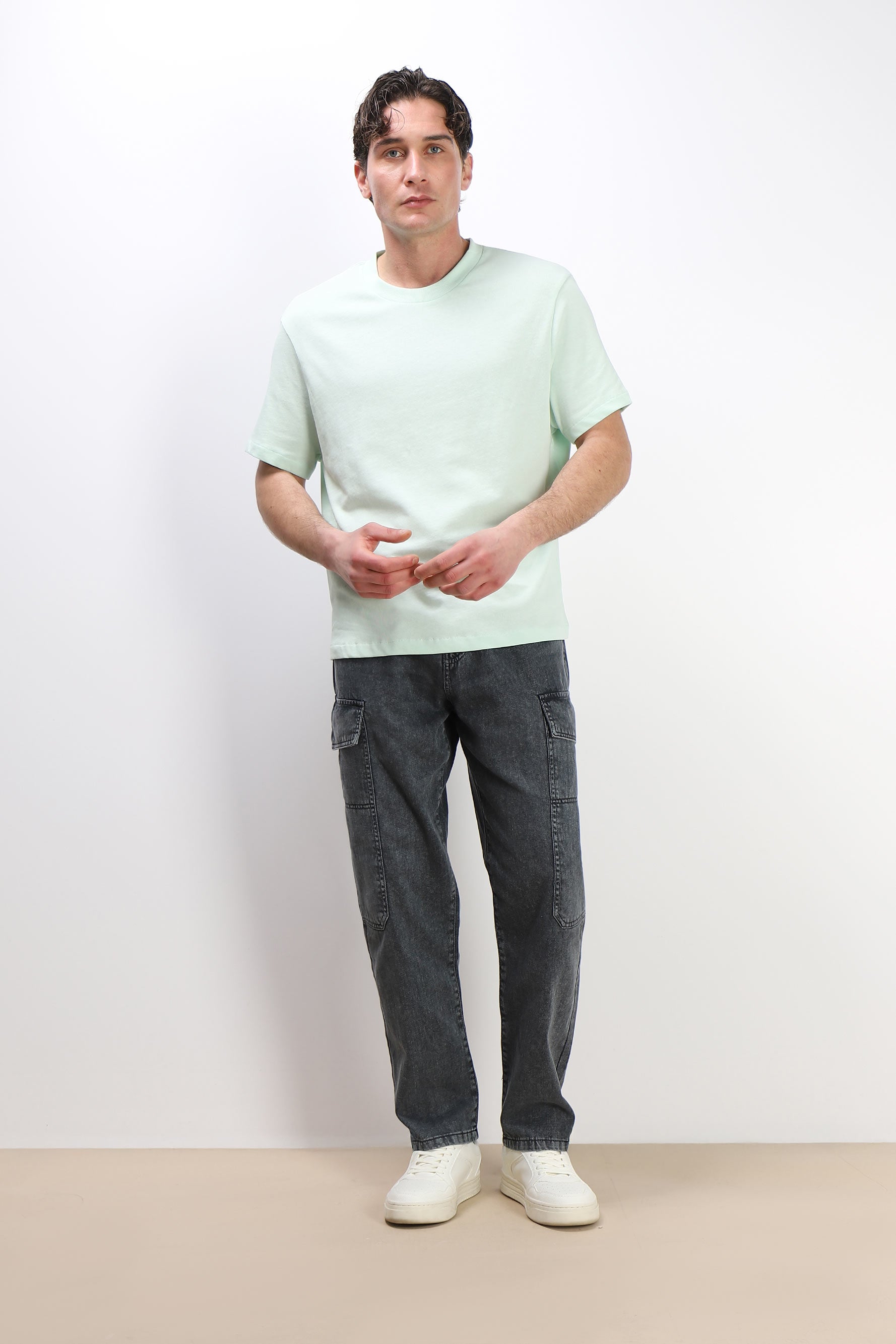 T-SHIRT GIROCOLLO BASIC IN MAGLINA VERDE ACQUA