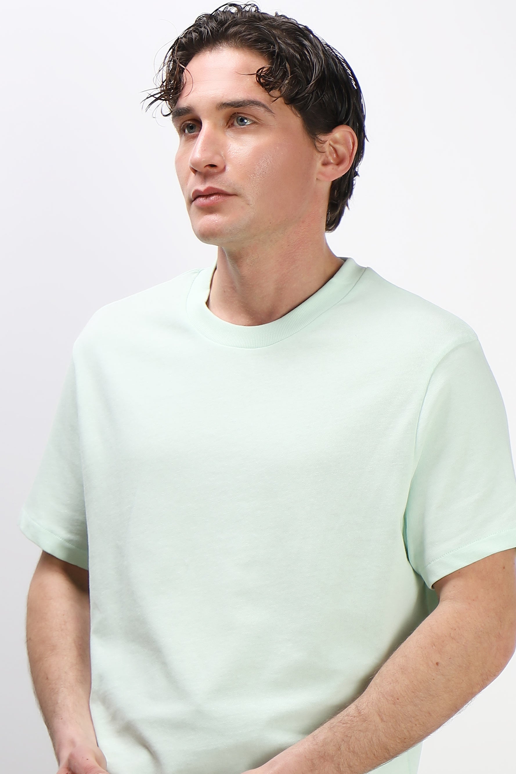 T-SHIRT GIROCOLLO BASIC IN MAGLINA VERDE ACQUA