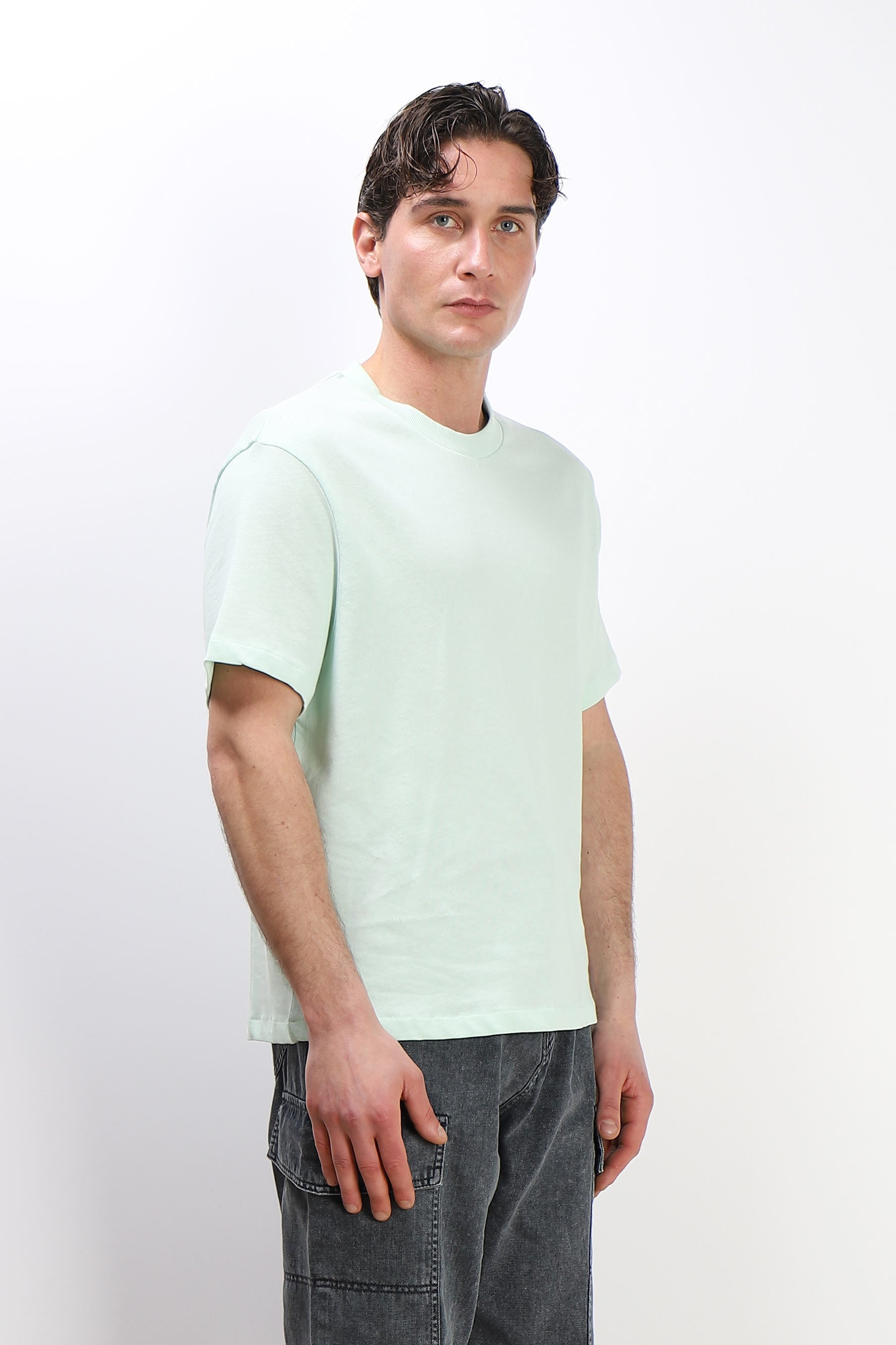 T-SHIRT GIROCOLLO BASIC IN MAGLINA VERDE ACQUA
