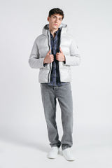 GIUBBOTTO IMBOTTITO CON MANICHE IN RIB GRIGIO GHIACCIO