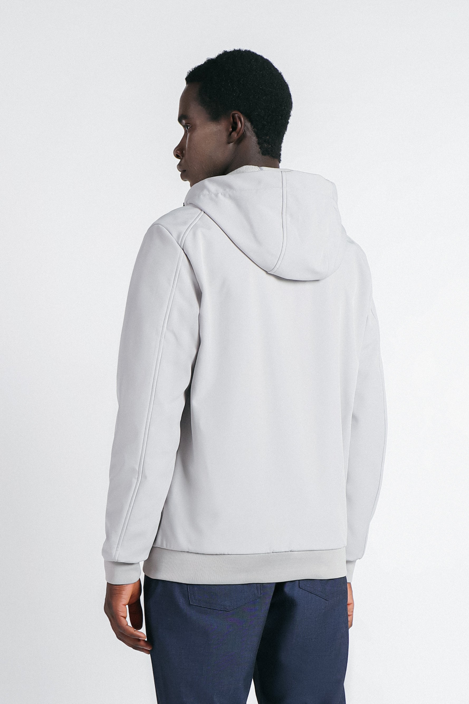 GIUBBOTTO IN SOFTSHELL CON CAPPUCCIO GRIGIO CHIARO