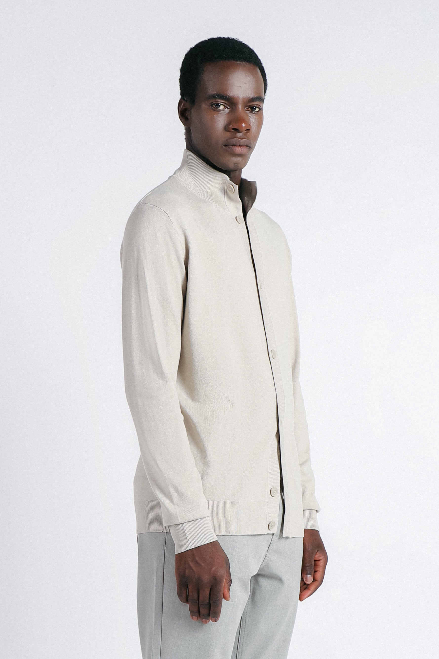 CARDIGAN CON COLLO ALTO BEIGE CHIARO