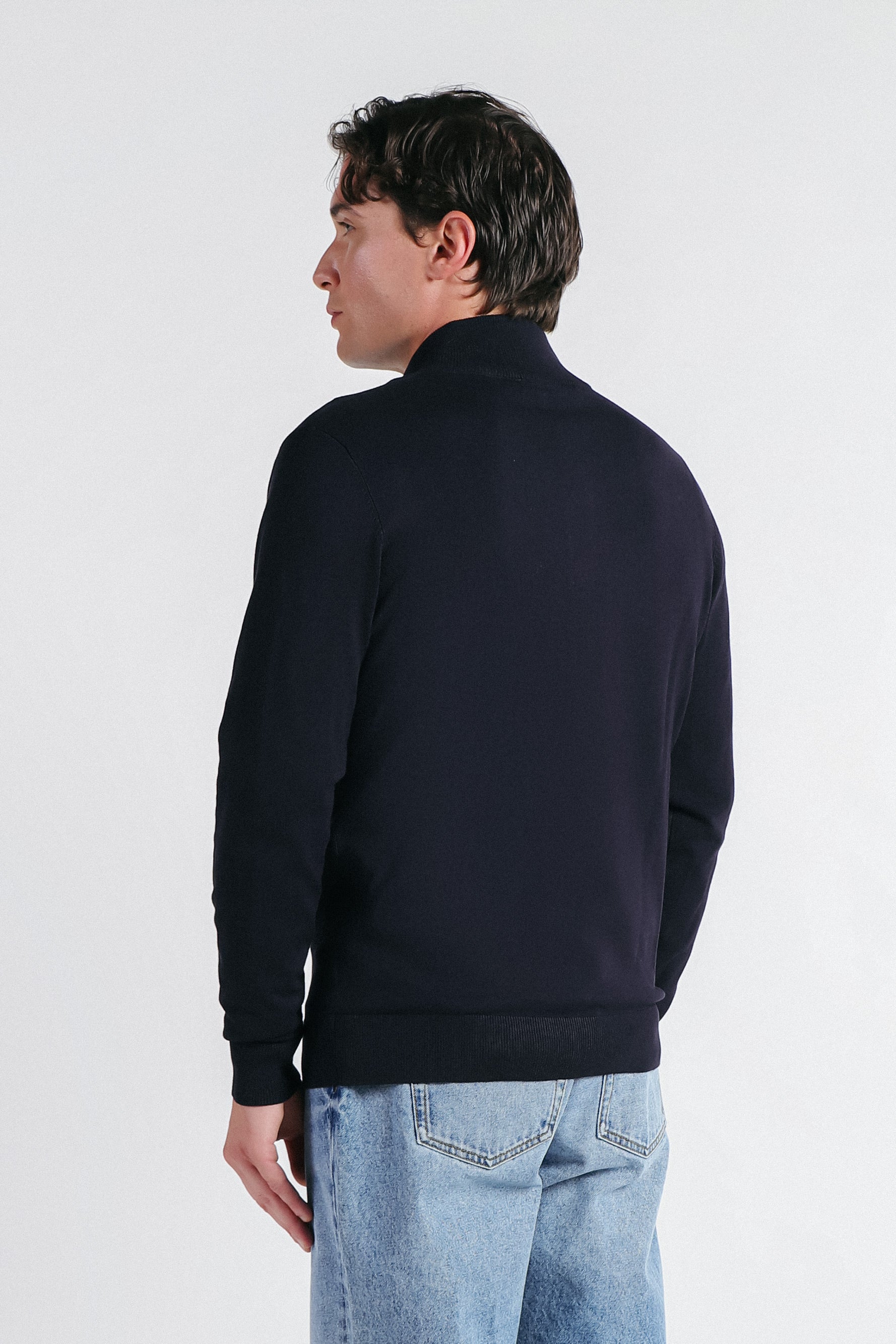 CARDIGAN CON COLLO ALTO BLEU