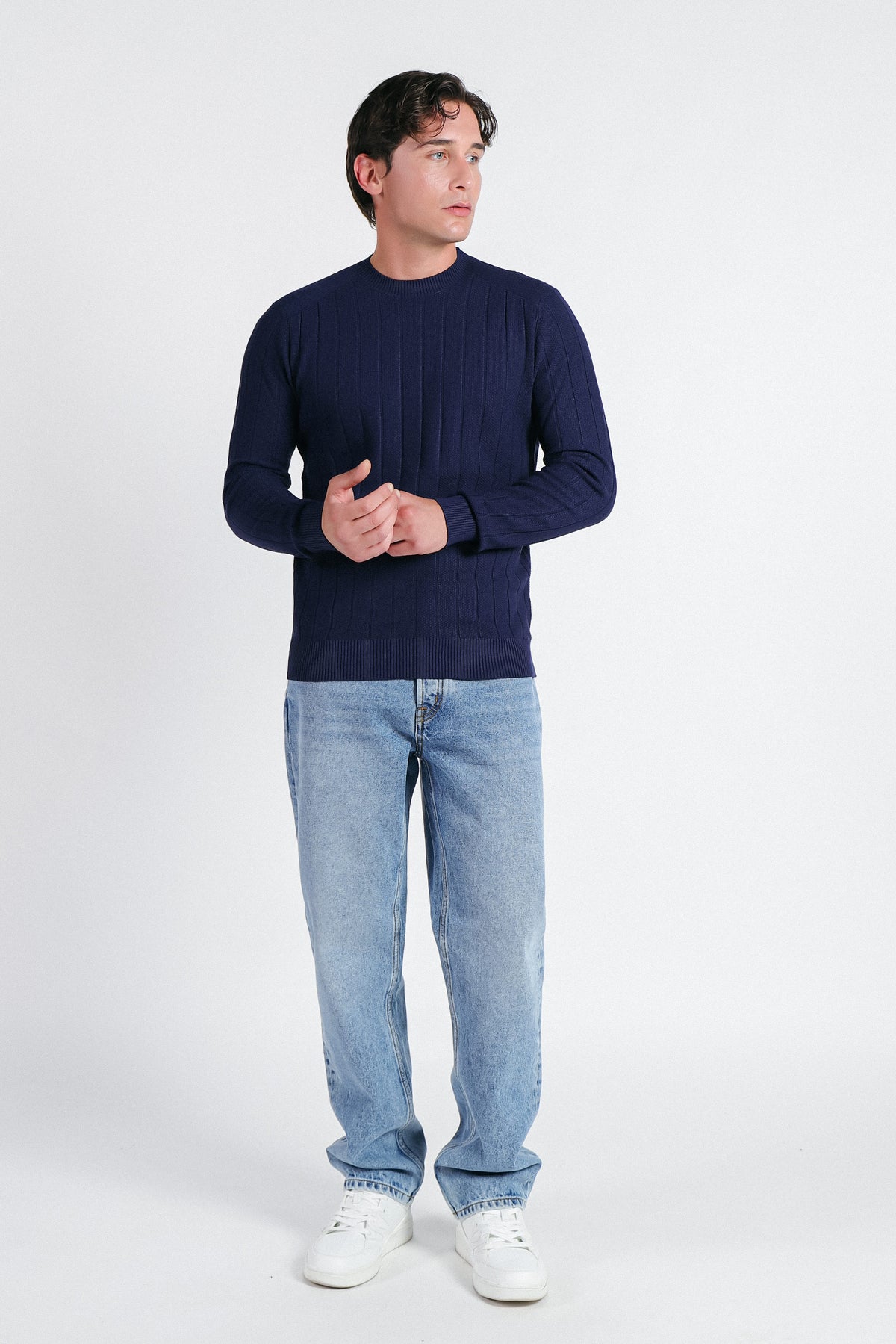 MAGLIA GIROCOLLO LAVORATA COBALTO