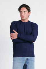 MAGLIA GIROCOLLO LAVORATA COBALTO