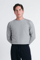 MAGLIA GIROCOLLO LAVORATA GRIGIO CHIARO