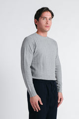 MAGLIA GIROCOLLO LAVORATA GRIGIO CHIARO