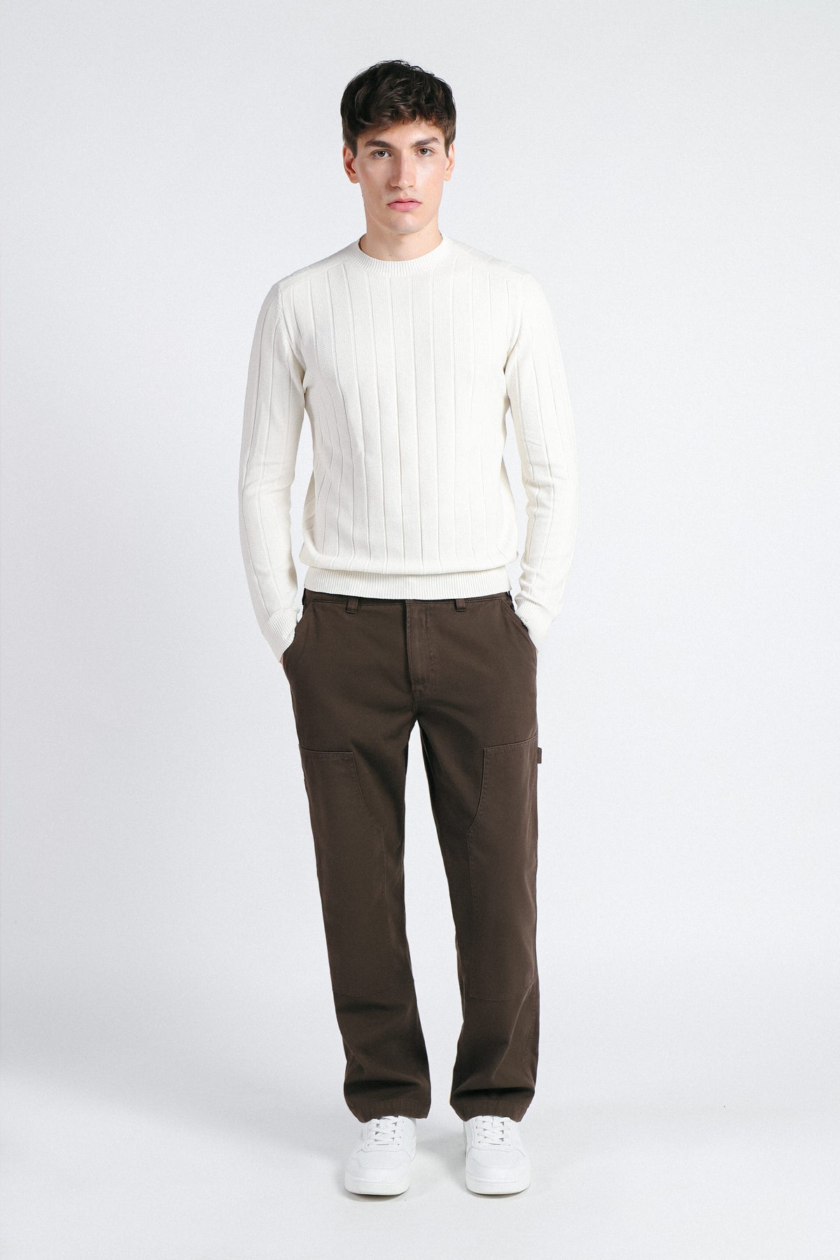 MAGLIA GIROCOLLO LAVORATA PANNA