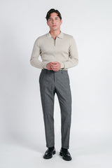 MAGLIA POLO IN COSTINA  CON MEZZA ZIP BEIGE CHIARO