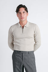 MAGLIA POLO IN COSTINA  CON MEZZA ZIP BEIGE CHIARO