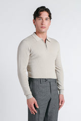 MAGLIA POLO IN COSTINA  CON MEZZA ZIP BEIGE CHIARO