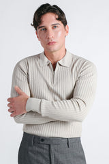 MAGLIA POLO IN COSTINA  CON MEZZA ZIP BEIGE CHIARO