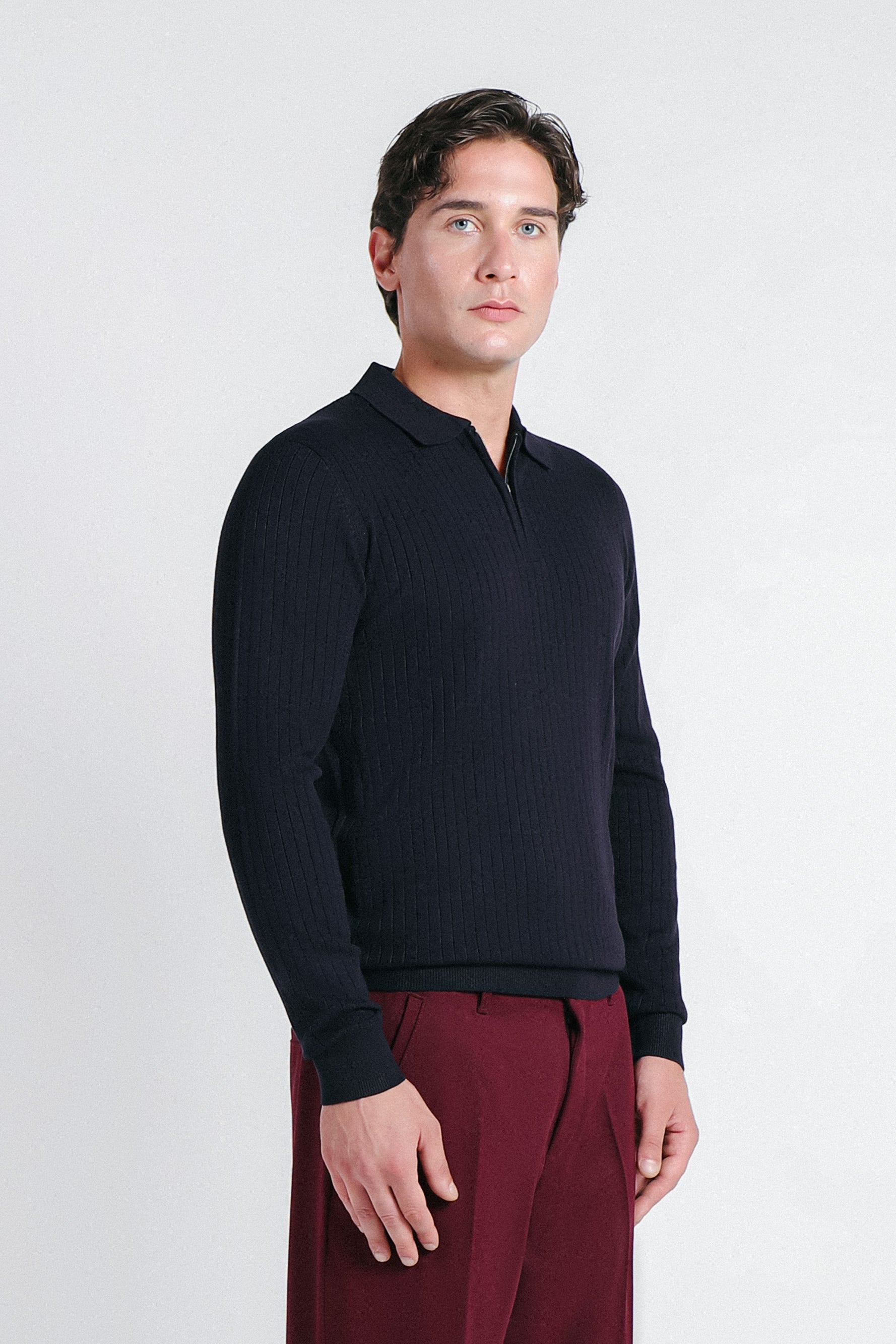 MAGLIA POLO IN COSTINA  CON MEZZA ZIP BLEU