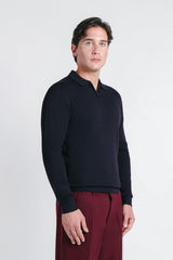 MAGLIA POLO IN COSTINA  CON MEZZA ZIP BLEU