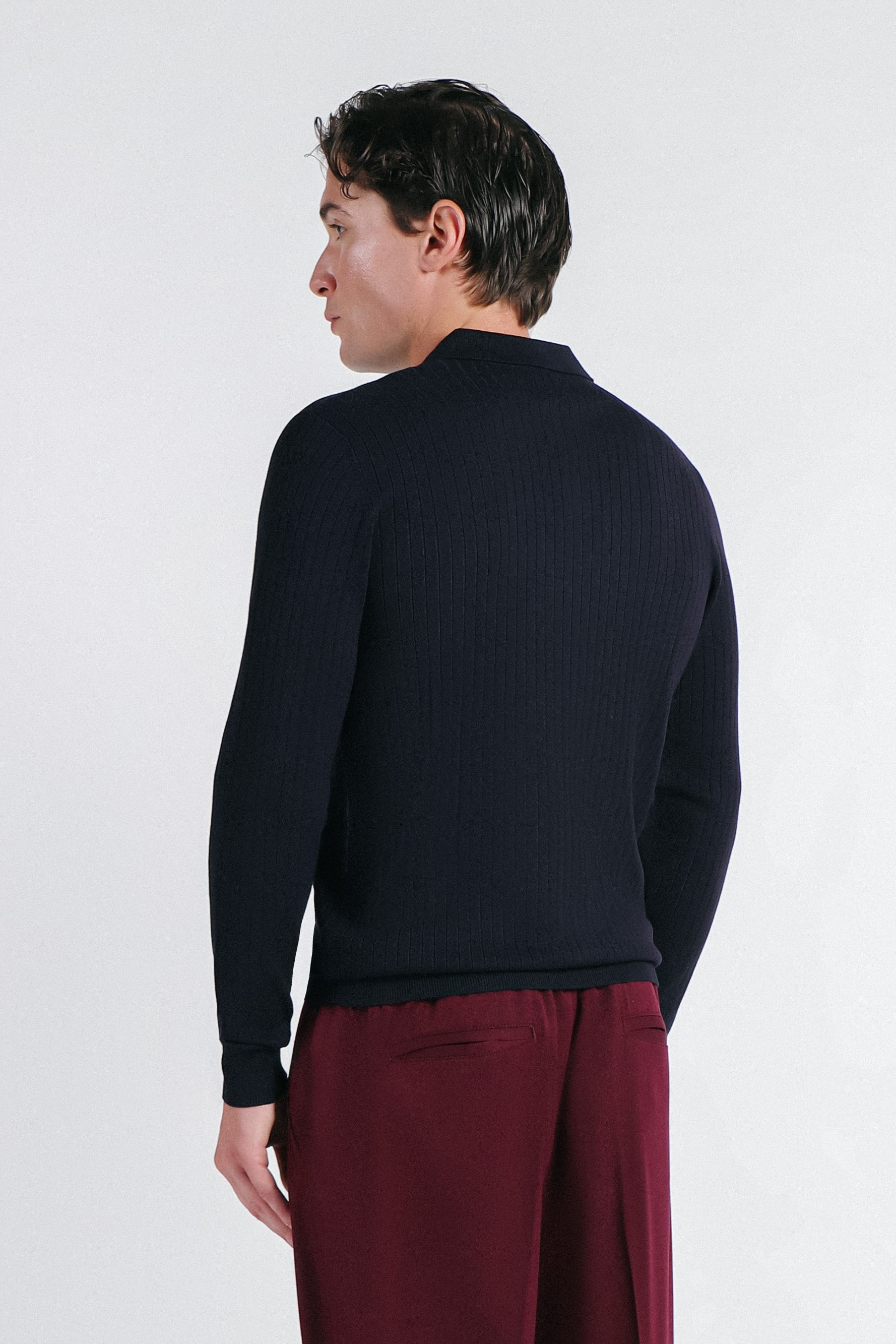 MAGLIA POLO IN COSTINA  CON MEZZA ZIP BLEU