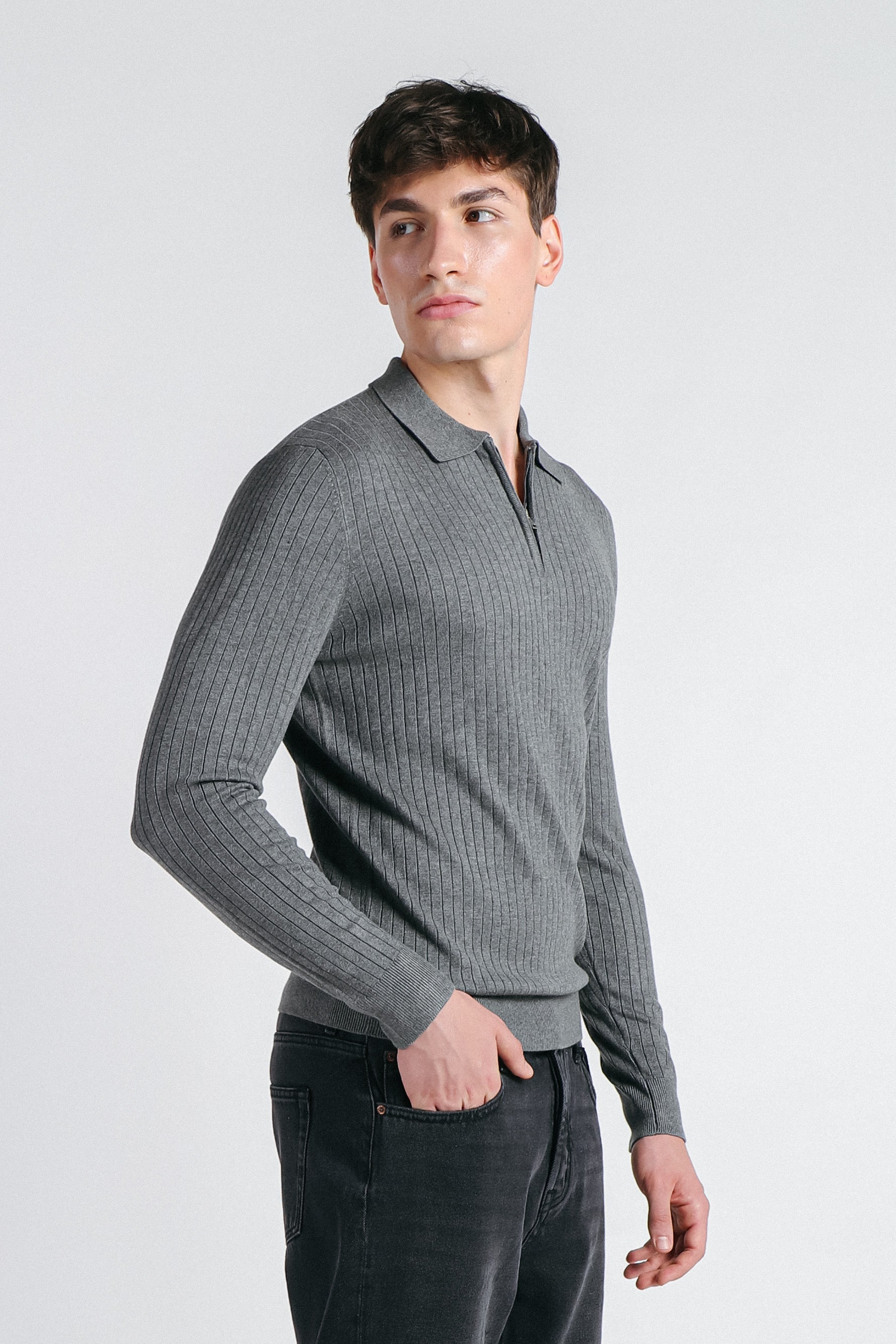 MAGLIA POLO IN COSTINA  CON MEZZA ZIP M G.MEDIO