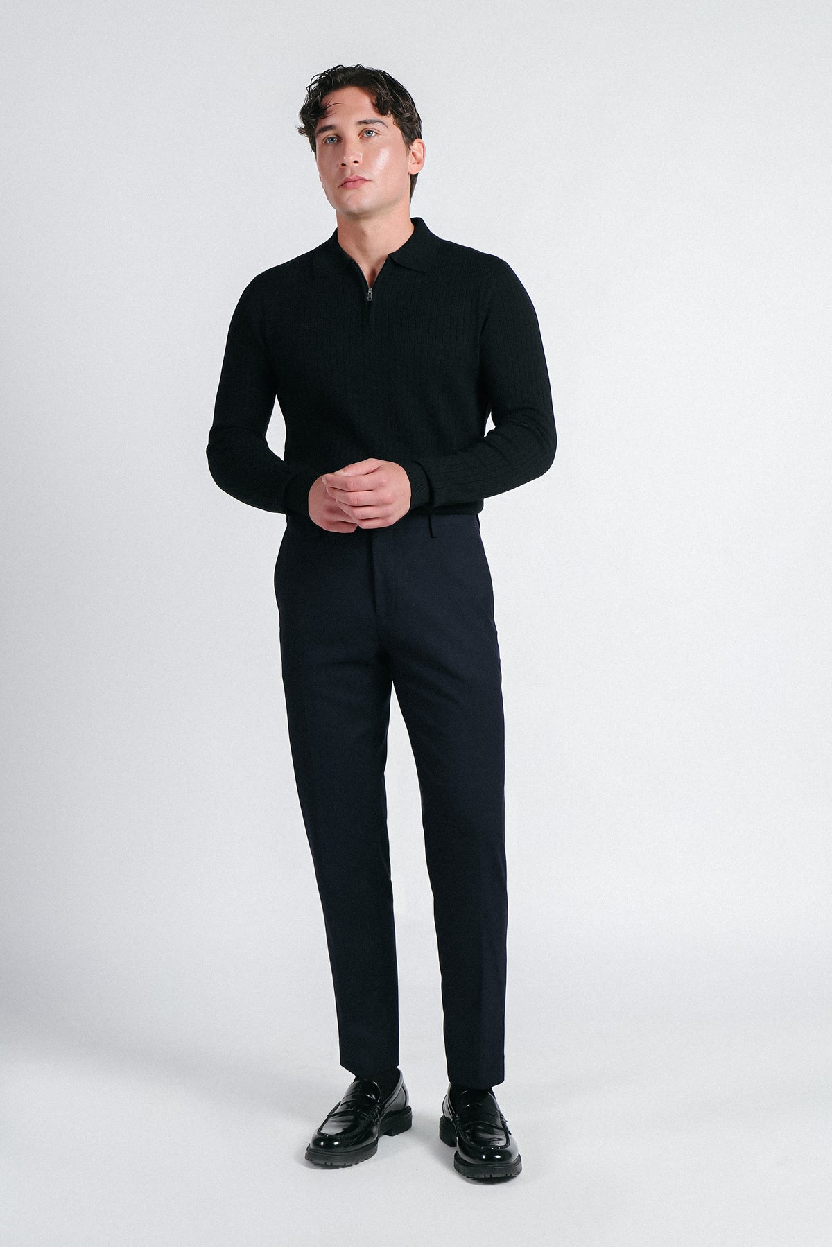 MAGLIA POLO IN COSTINA  CON MEZZA ZIP NERO