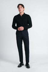 MAGLIA POLO IN COSTINA  CON MEZZA ZIP NERO