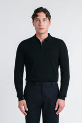 MAGLIA POLO IN COSTINA  CON MEZZA ZIP NERO