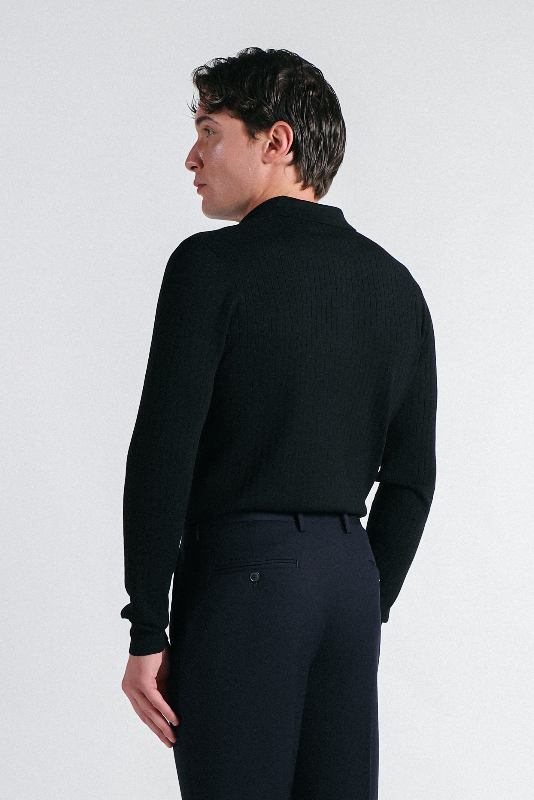 MAGLIA POLO IN COSTINA  CON MEZZA ZIP NERO