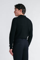 MAGLIA POLO IN COSTINA  CON MEZZA ZIP NERO