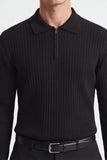 MAGLIA A COSTINA COLLO POLO MEZZA ZIP NERO