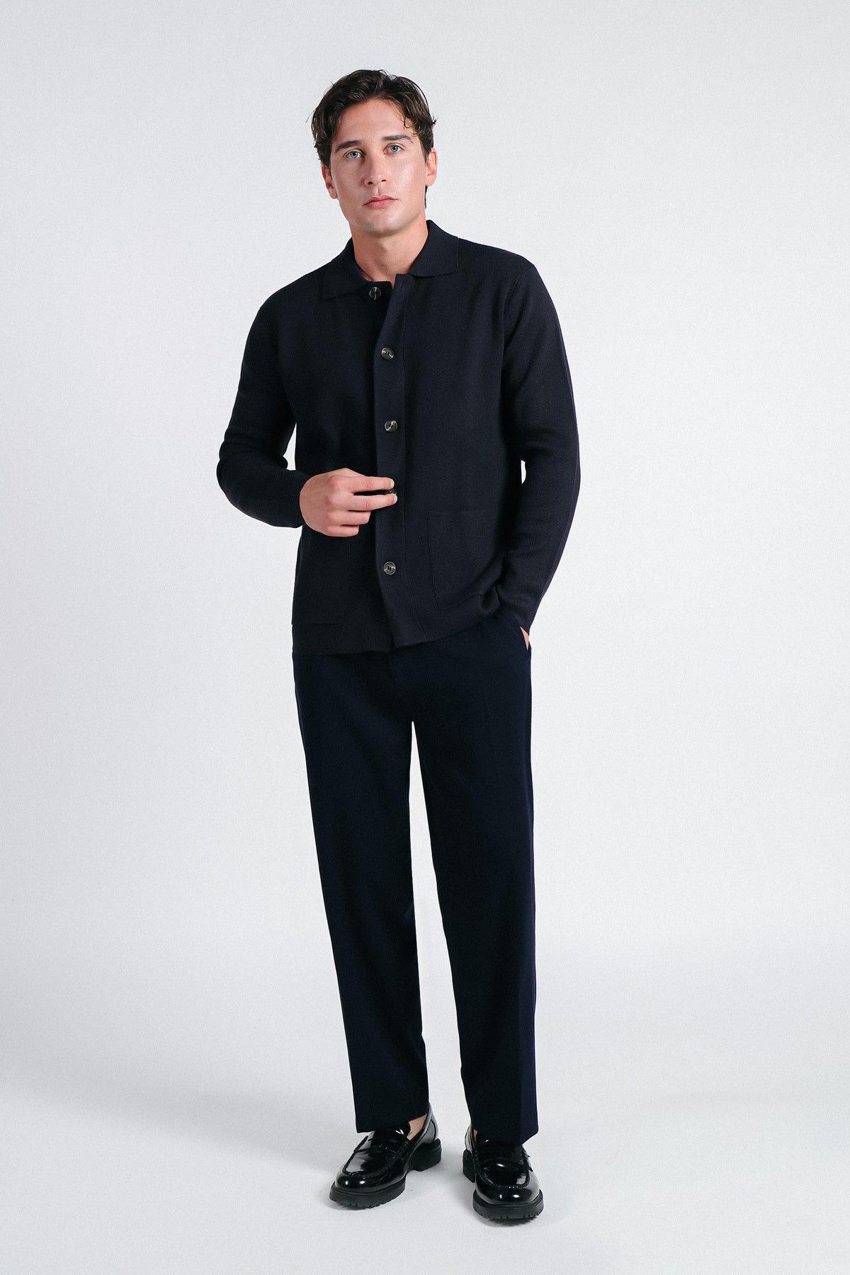 MAGLIA OVERSHIRT IN PUNTO MILANO BLEU - Sonnybono