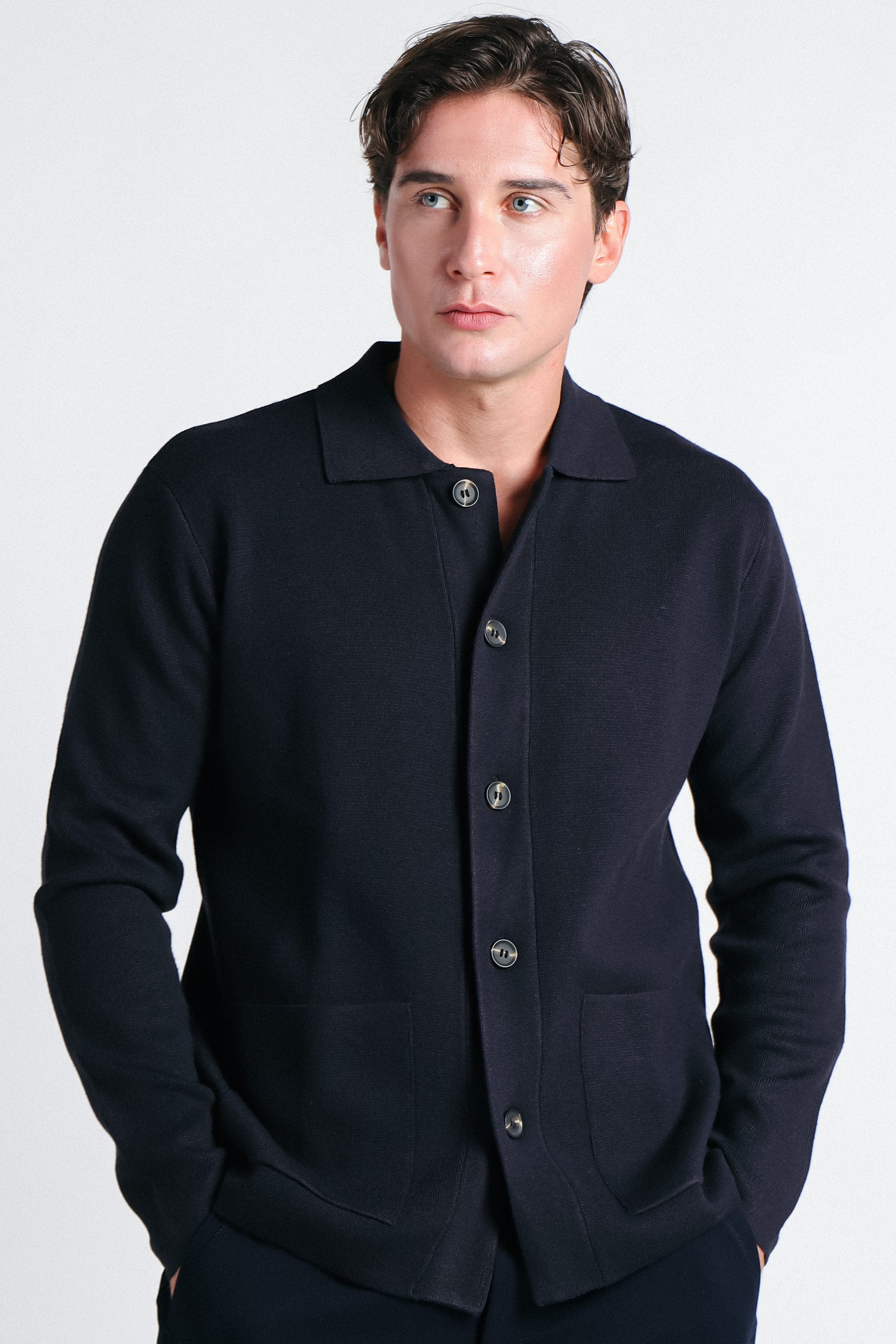 MAGLIA OVERSHIRT IN PUNTO MILANO BLEU - Sonnybono