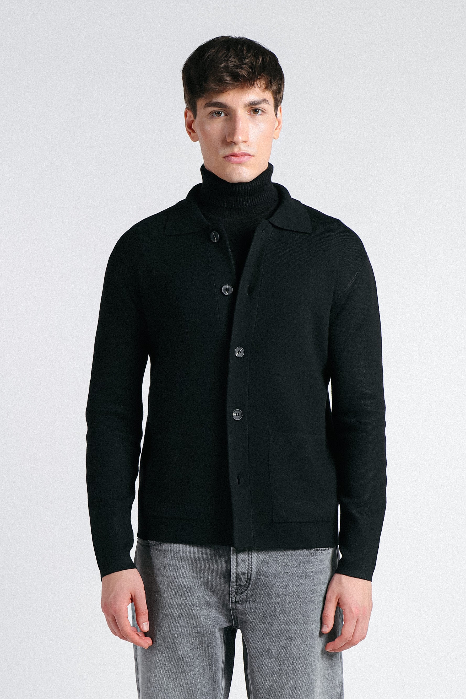 MAGLIA OVERSHIRT IN PUNTO MILANO NERO - Sonnybono
