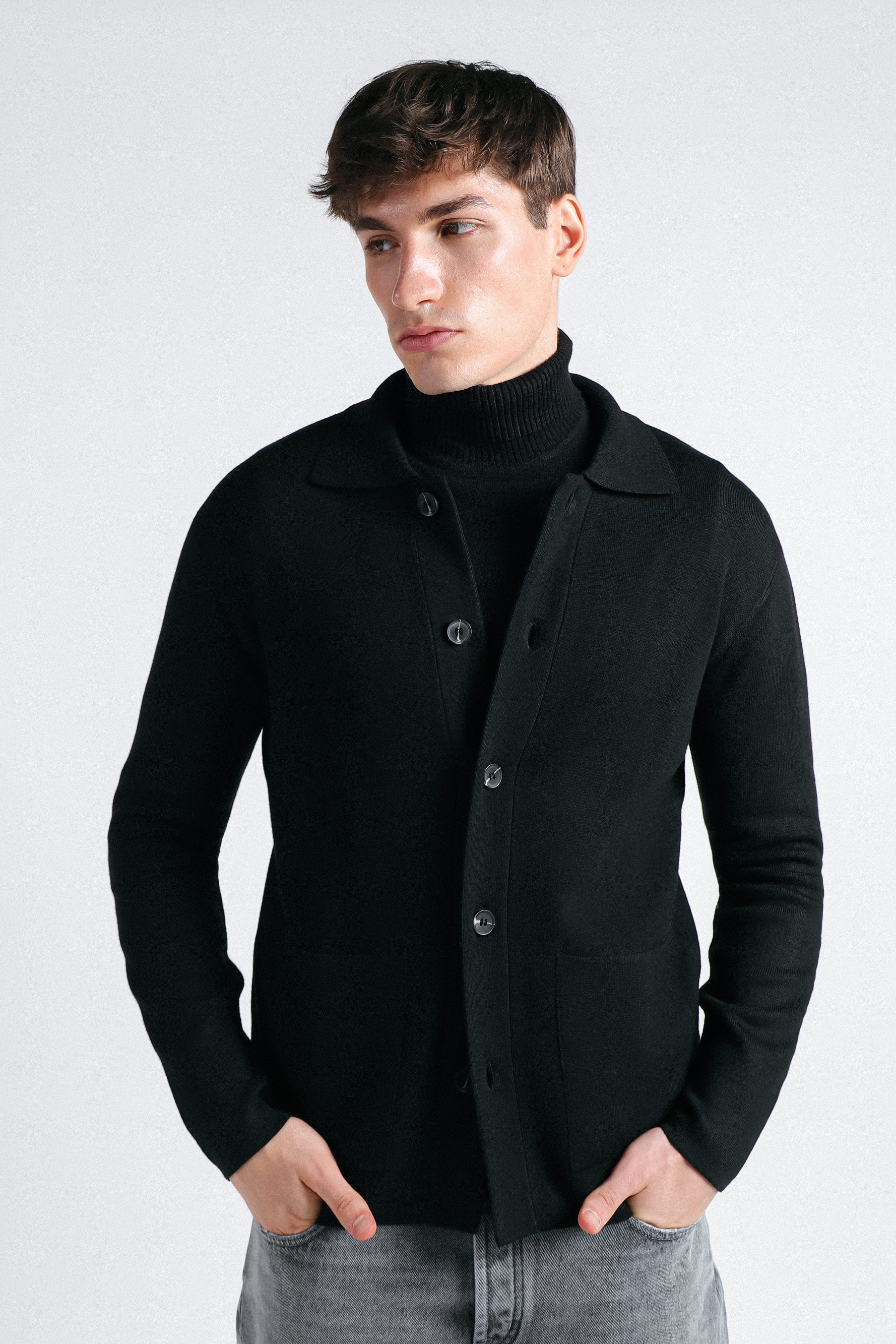 MAGLIA OVERSHIRT IN PUNTO MILANO NERO - Sonnybono