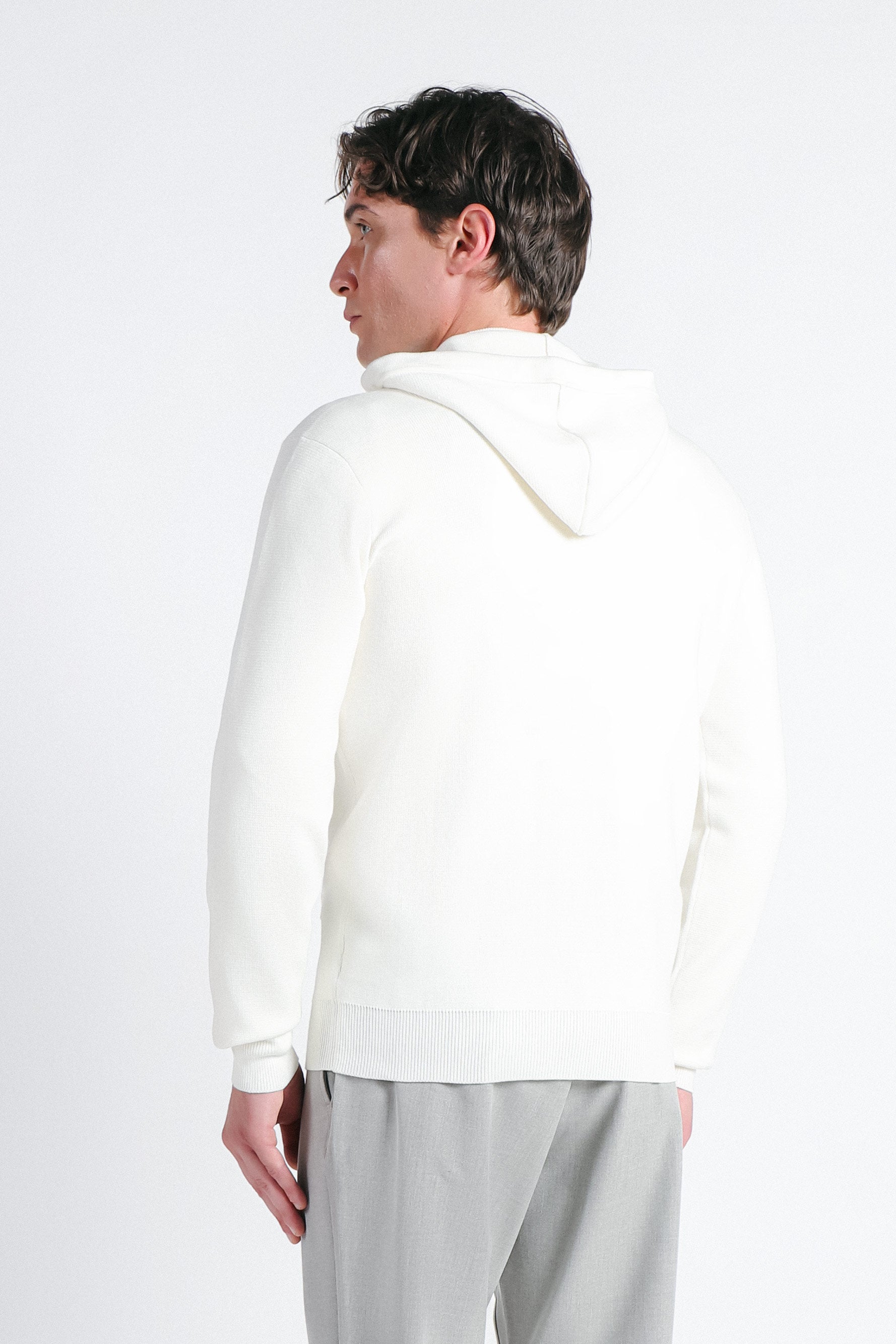 MAGLIA CON ZIP E CAPPUCCIO IN PUNTO MILANO PANNA - Sonnybono