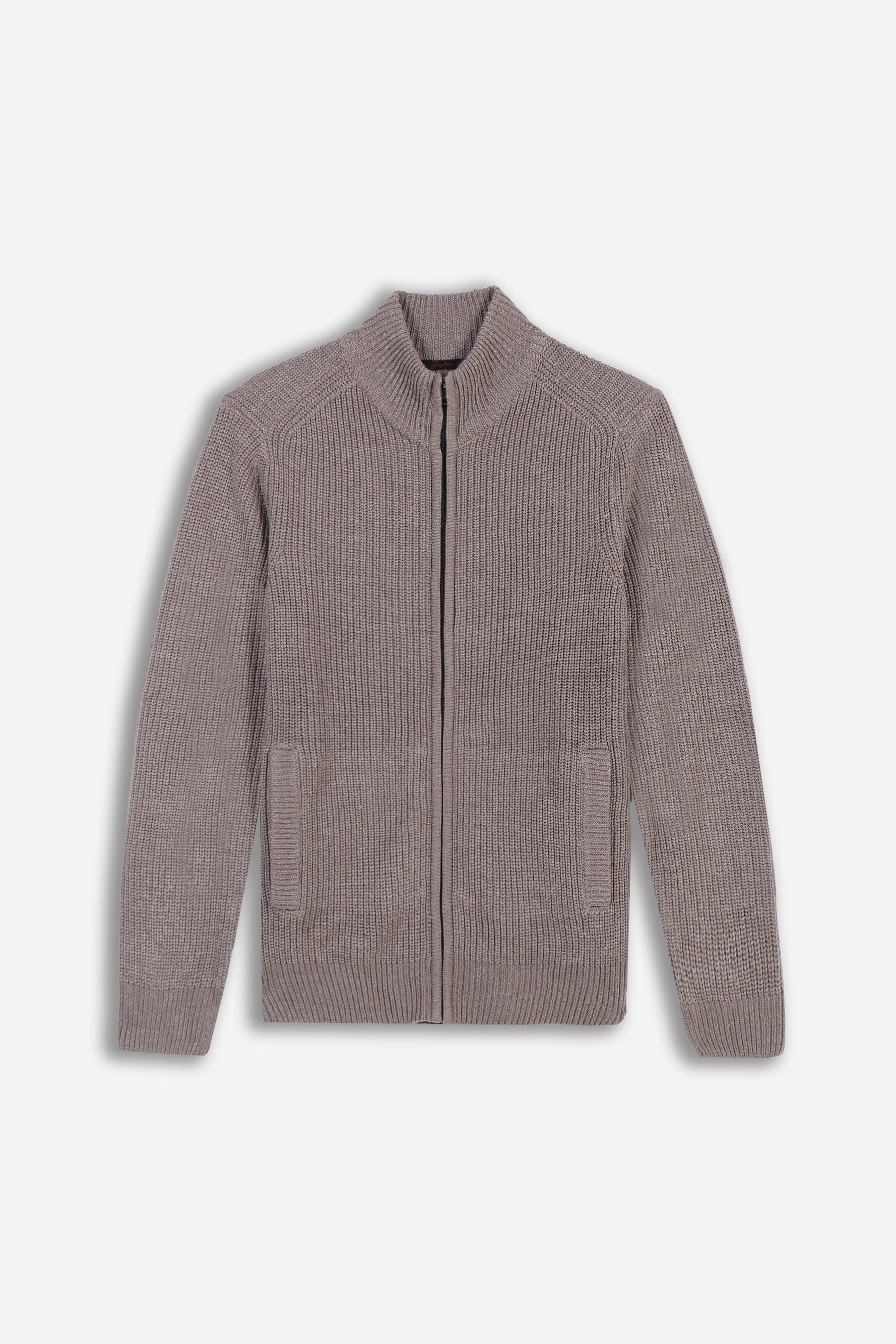 MAGLIA FULL ZIP COLLO IN PIEDI IN COSTINA SABBIA - Sonnybono