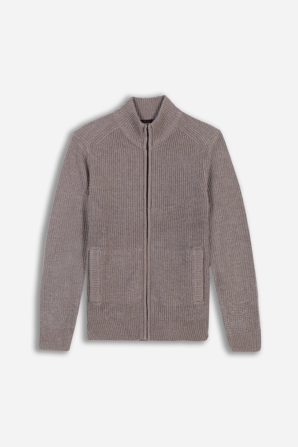 MAGLIA FULL ZIP COLLO IN PIEDI IN COSTINA SABBIA - Sonnybono