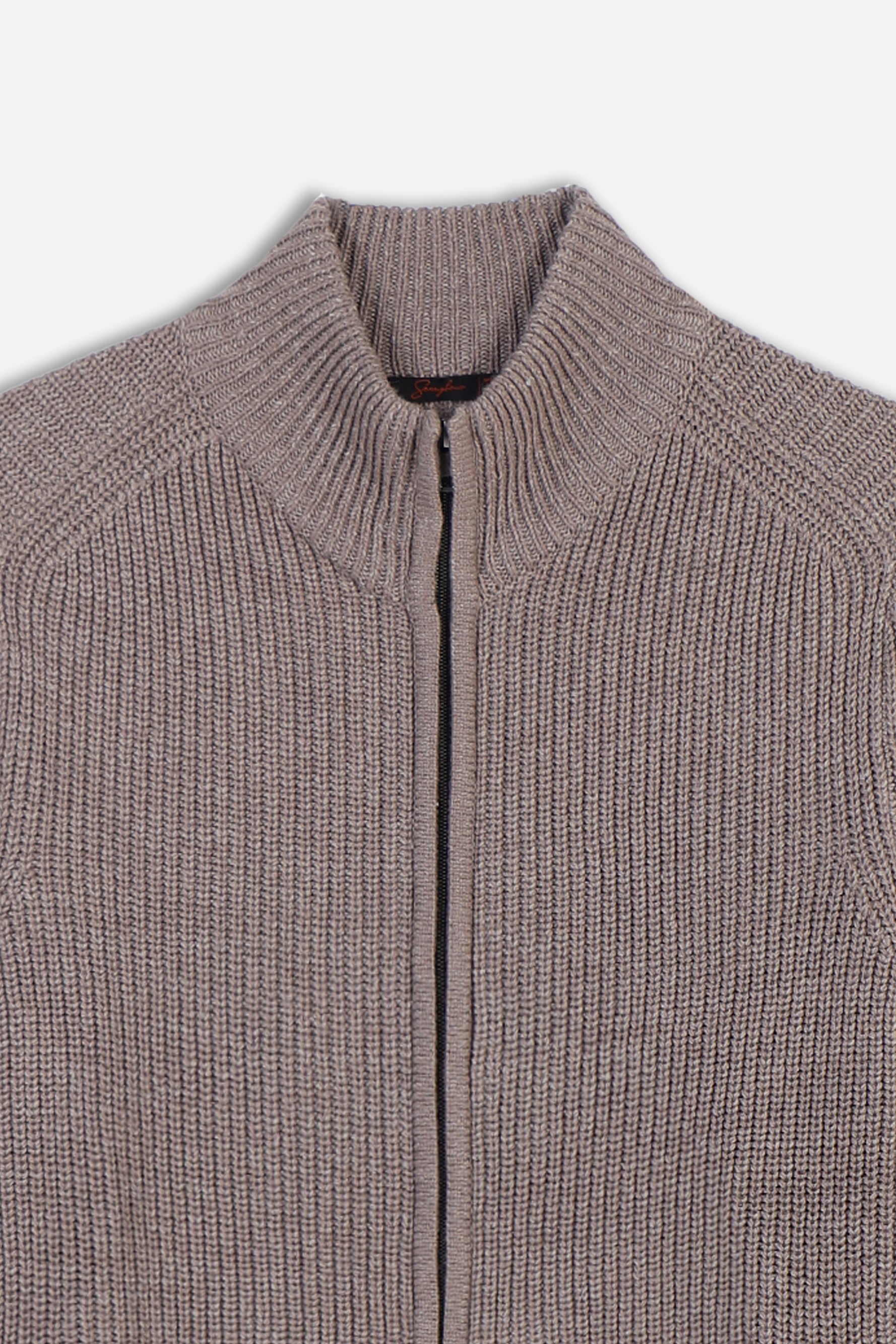 MAGLIA FULL ZIP COLLO IN PIEDI IN COSTINA SABBIA - Sonnybono