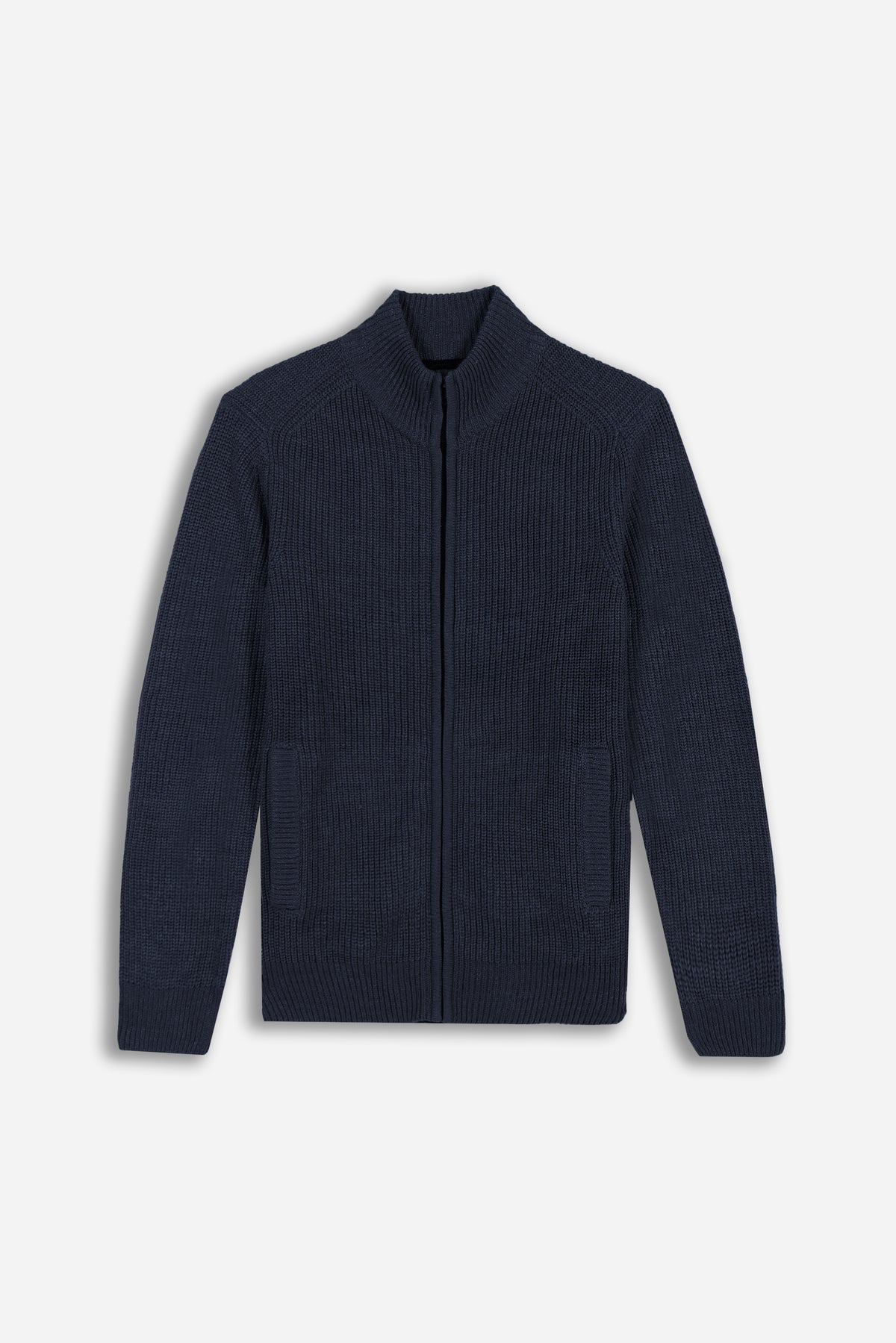 MAGLIA FULL ZIP COLLO IN PIEDI IN COSTINA BLEU - Sonnybono