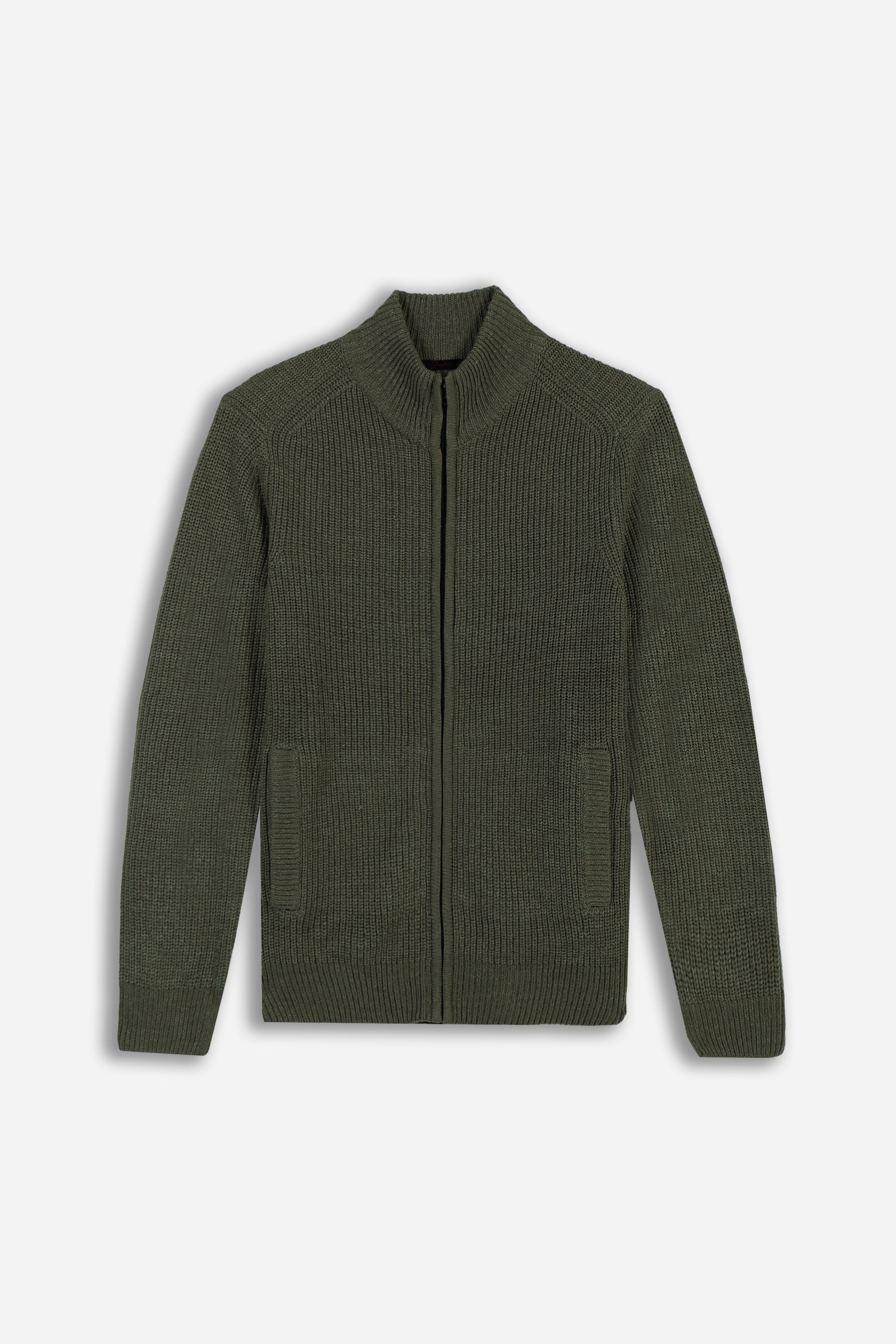 MAGLIA FULL ZIP COLLO IN PIEDI IN COSTINA VERDE MILITARE - Sonnybono