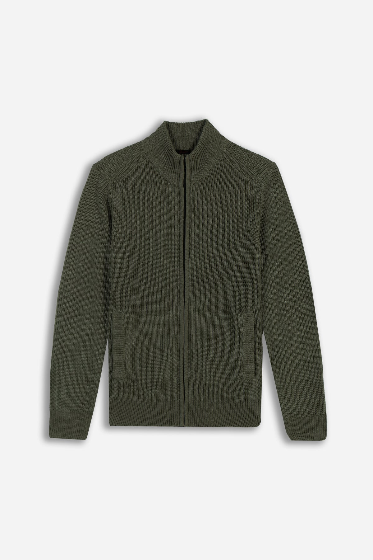 MAGLIA FULL ZIP COLLO IN PIEDI IN COSTINA VERDE MILITARE - Sonnybono