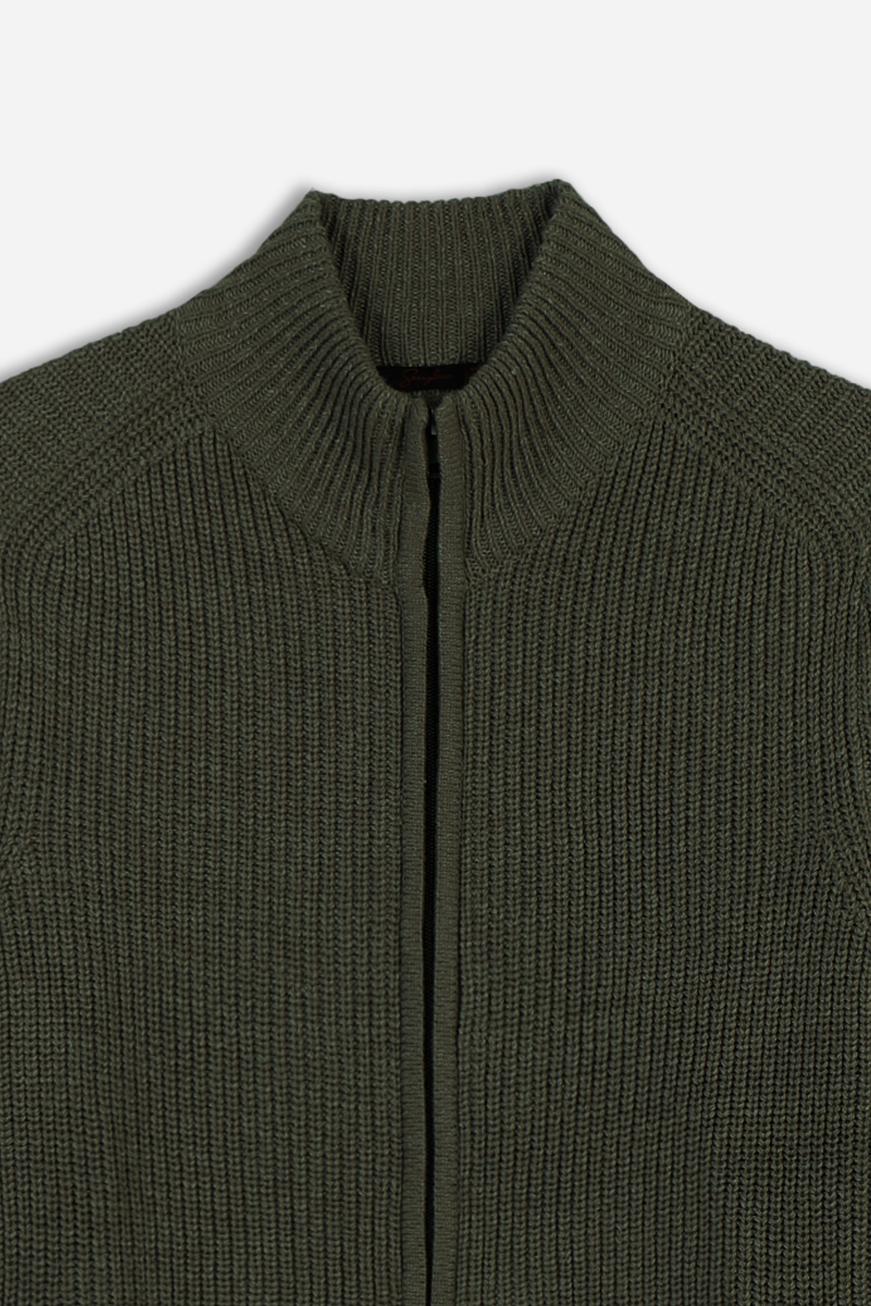 MAGLIA FULL ZIP COLLO IN PIEDI IN COSTINA VERDE MILITARE - Sonnybono